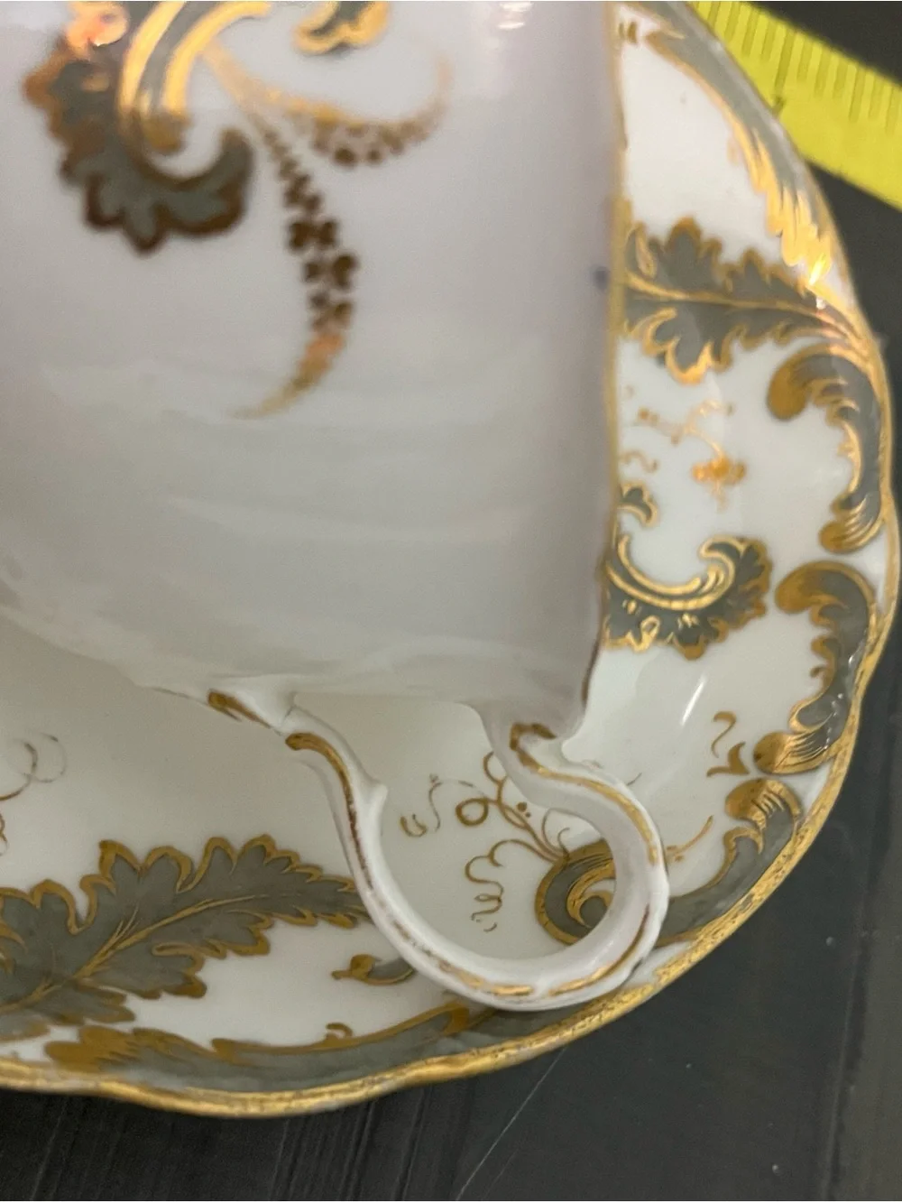 Elegant White and Gold Porcelain Teacup and Saucer from Wales England